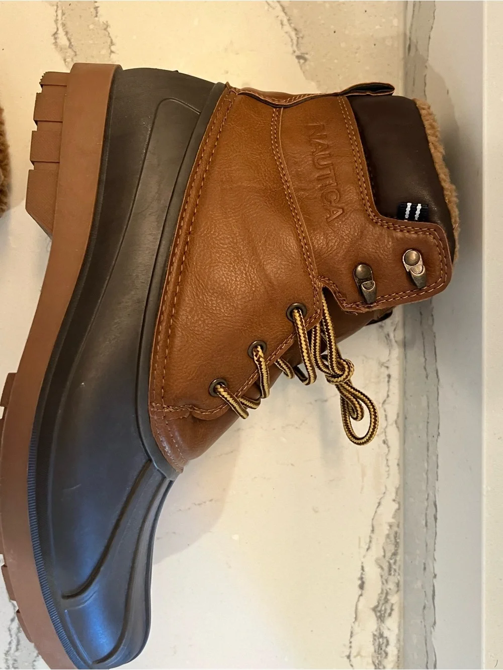 Nautica Brown Waterproof Duck Boots with Faux Shearling Men’s Size 10